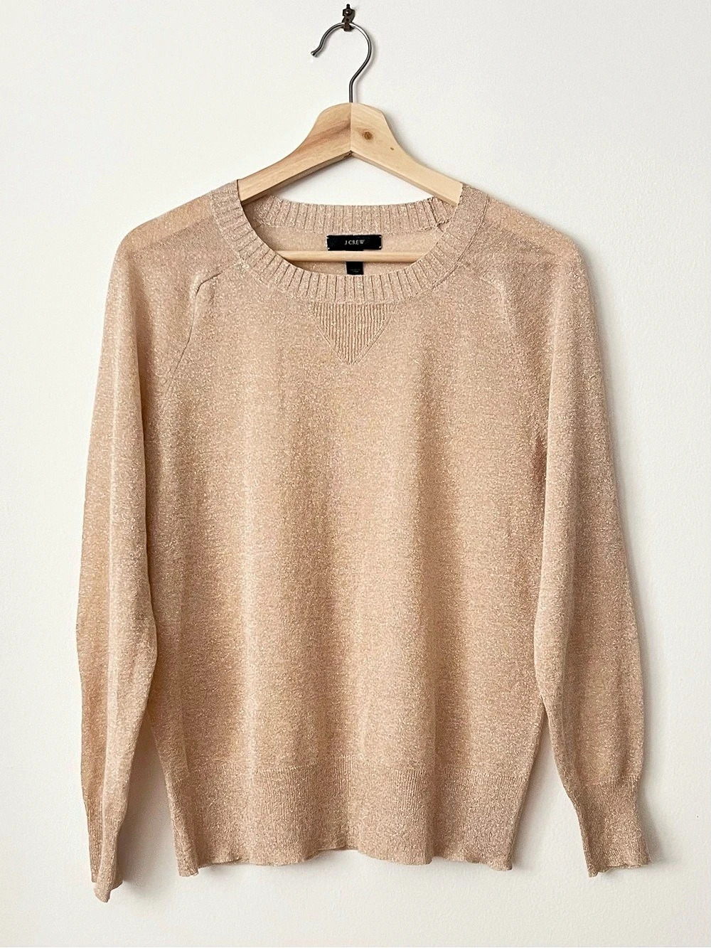 J.Crew Women's Semi-Sheer Knit Crewneck Sweater Beige Size S Minimalist Glam